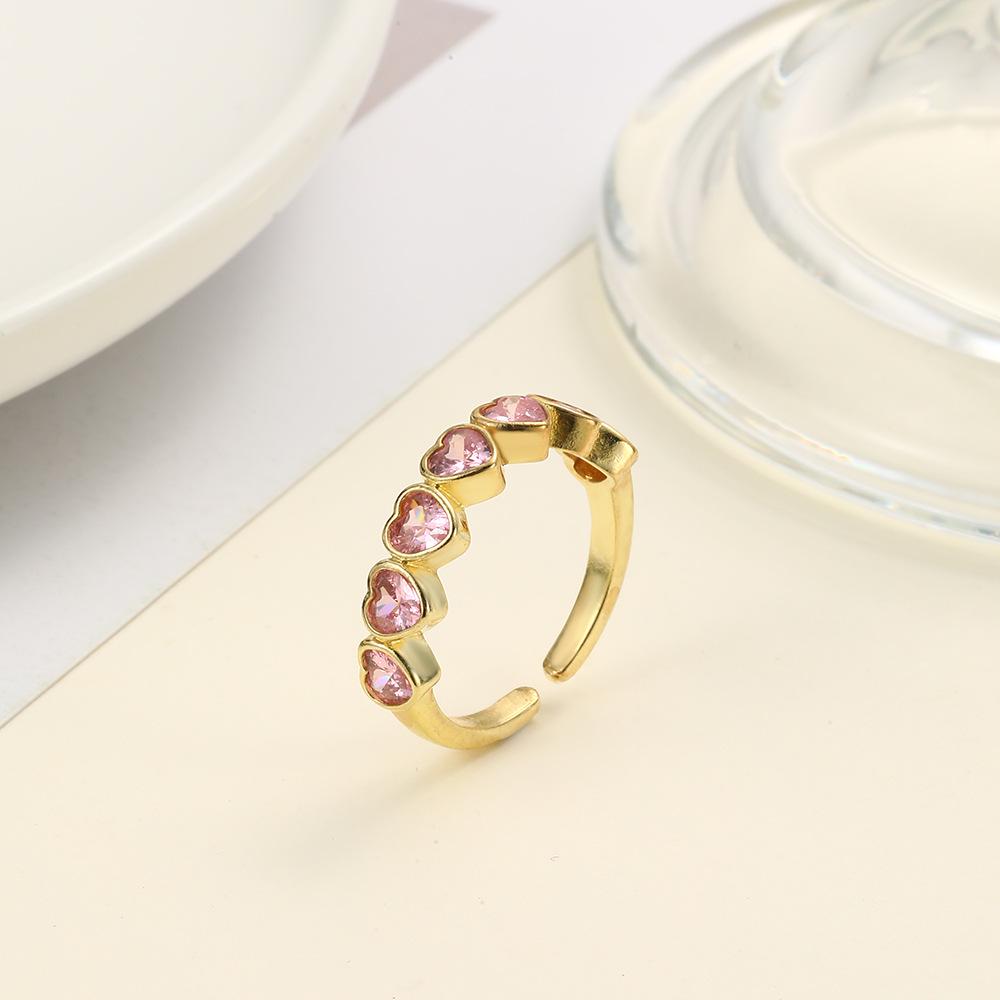 Geometric Copper Inlaid Colorful Heart Zircon Adjustable Women's Ring