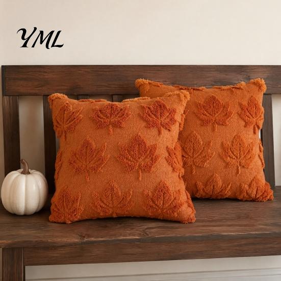 Farmhouse Fall Pillow Covers Plush Pumpkin Cushion Cover, Halloween Throw 18 X Inches Maple Leaf Case for Sofa Couch Cozy Decor Unique Home