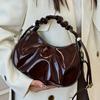 Popular retro Maillard pleated oil wax leather portable cloud bag niche fashion versatile messenger women's bag