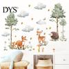 Gentle Healing Style Wall Decor Watercolor Forest Animals Stickers, Cute Fox Deer Hedgehog PVC Waterproof Decals, Low Saturation Cartoon Stickers Peel