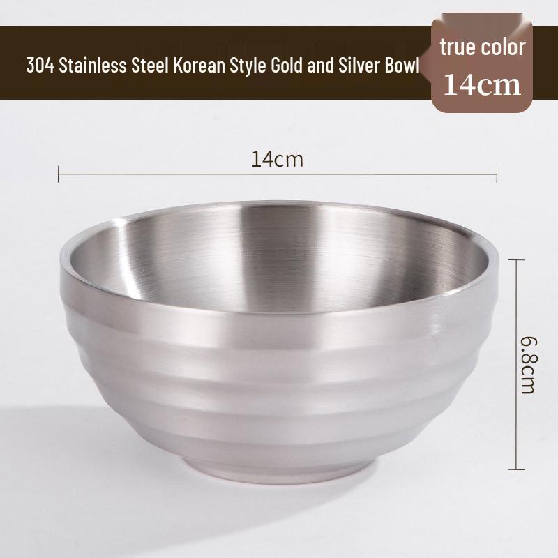 304 Stainless Steel Gold-Threaded Double-Layer Insulated Bowl for Kindergarten Soup and Rice, Korean Style