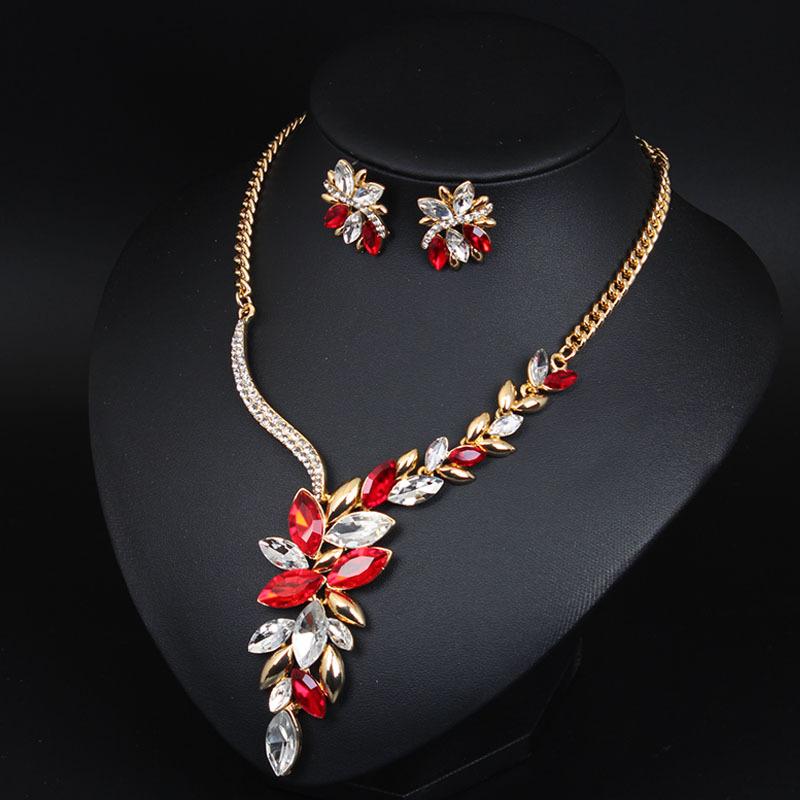 Simple Rhinestone Gemstone Necklace Earrings Set Banquet Dress Women'S Fashion Accessories