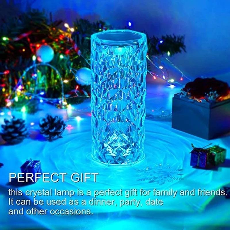 Lâmpada de mesa de cristal led rosa luz projetor 3/16 cores toque ajustável romântico diamante atmosfera luz usb toque luz da noite