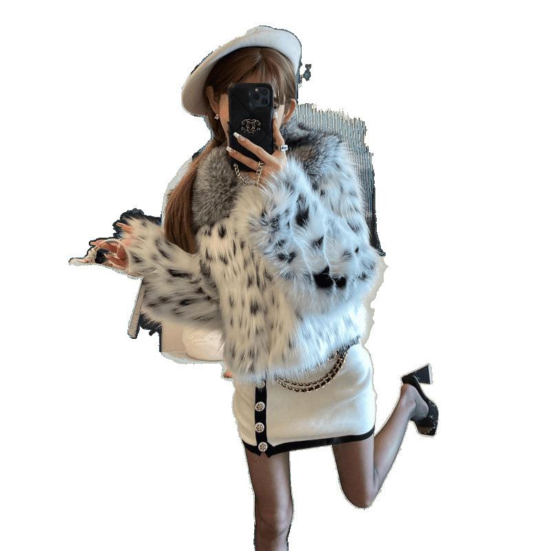 New Short Fur Coat Square Neck Coat Sexy Leopard Print Thickened Winter Warm Light