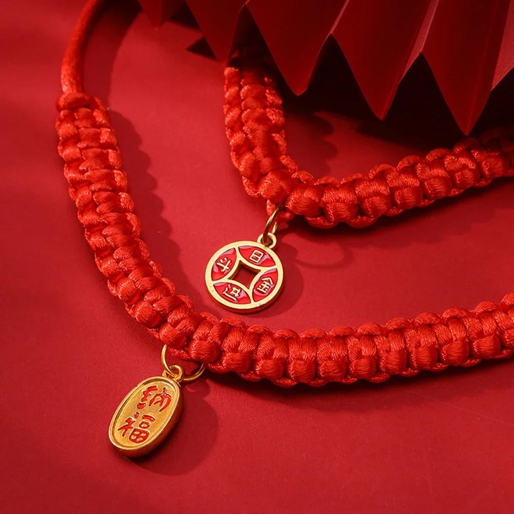 Pet Collar Cat Fashionable Pet New Year Adjustable Necklace Red Rope Chinese Traditional Lucky Bless Hand Knitted Cat Scarf