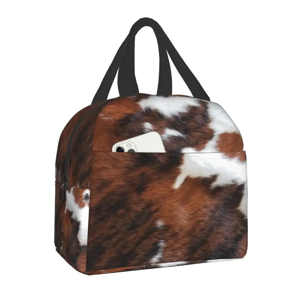 Animal Cowhide Texture Cow Print Lunch Bag for School Office Picnic Leakproof Insulated Cooler Thermal Lunch Box Women Children