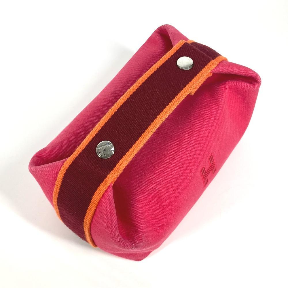 HERMES Brida Black PM Pouch bag vanity bag Hand Bag Canvas hibiscus pink