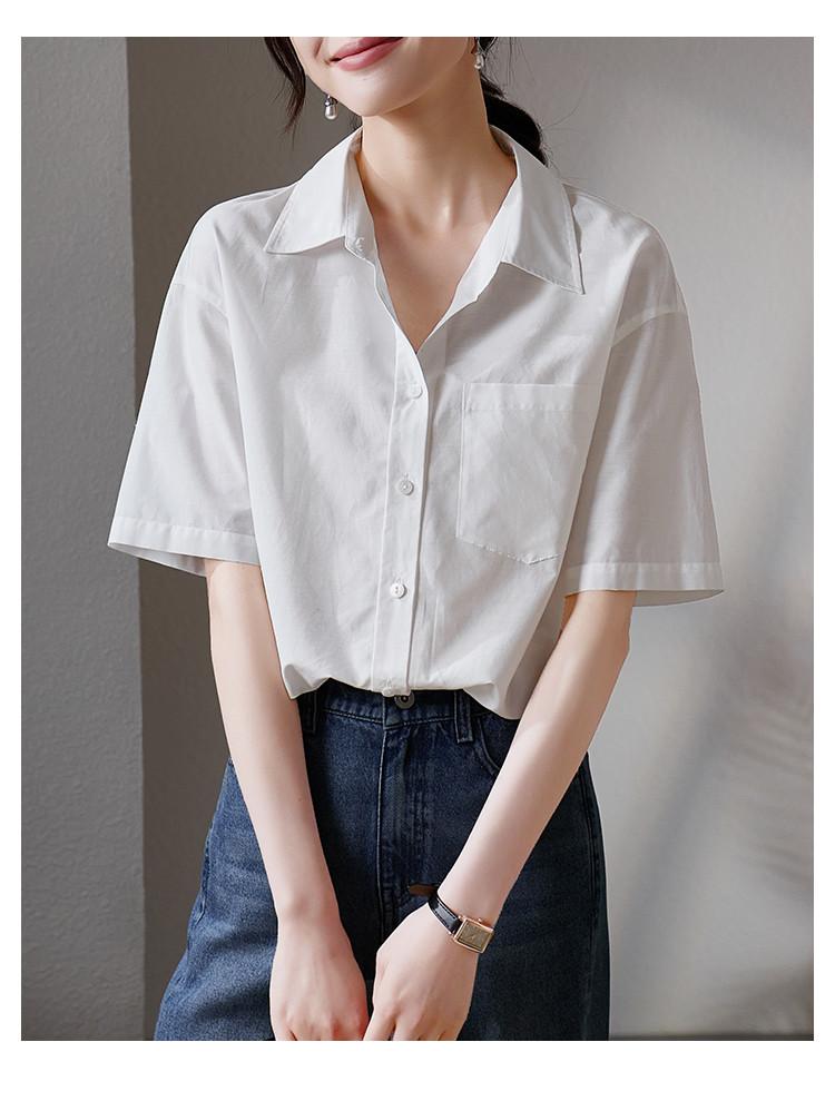 Simple commuting short sleeved shirt for women in 2026 summer, thin, fashionable, loose, versatile, solid color casual shirt