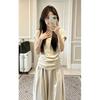 Korean Lazy Style Crew Neck Front Shoulder Short Sleeve Shirt Top High Waist Wide Leg Casual Pants Two-piece Set