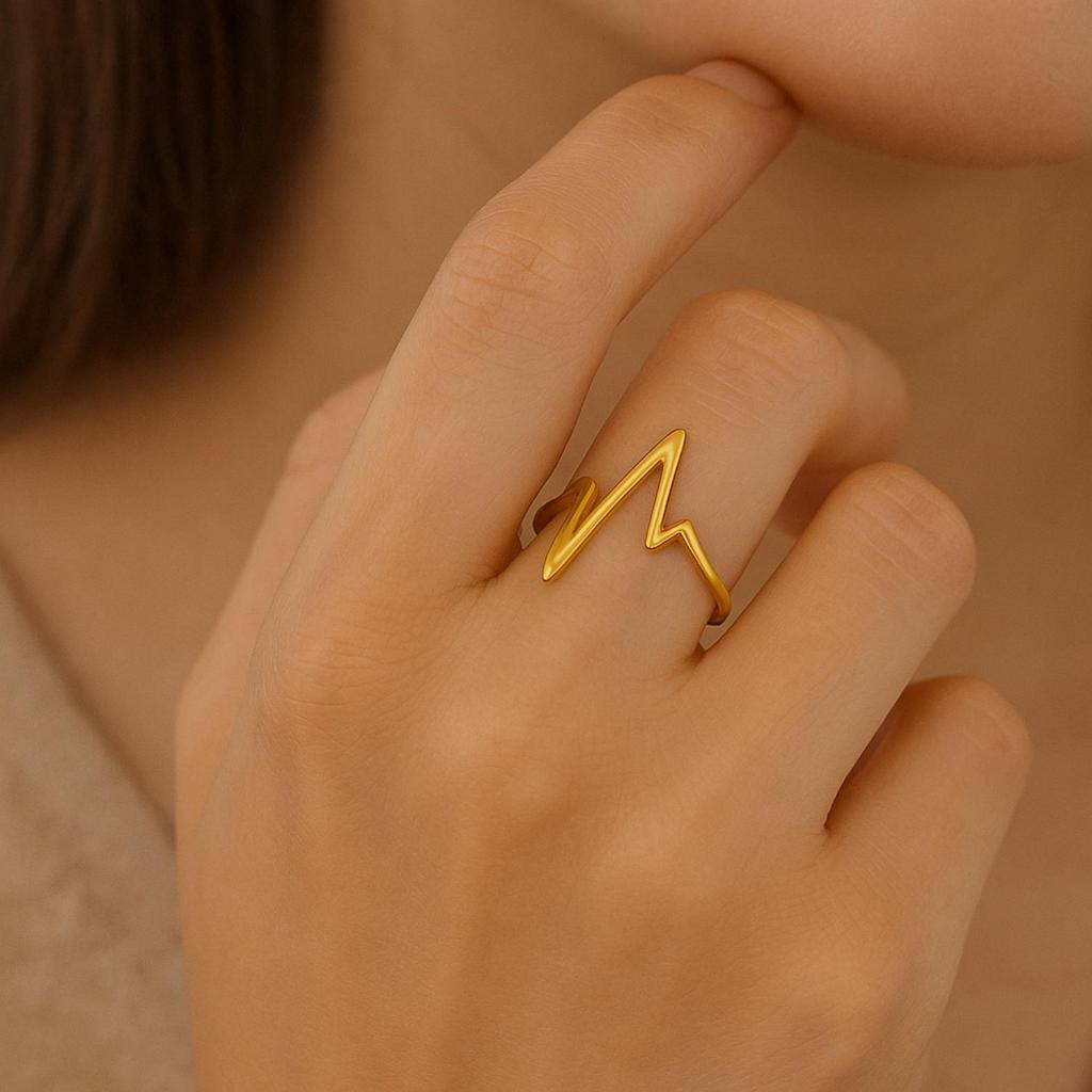 925 Sterling Silver Gold Vermeil Heart Lifeline Women Ring
