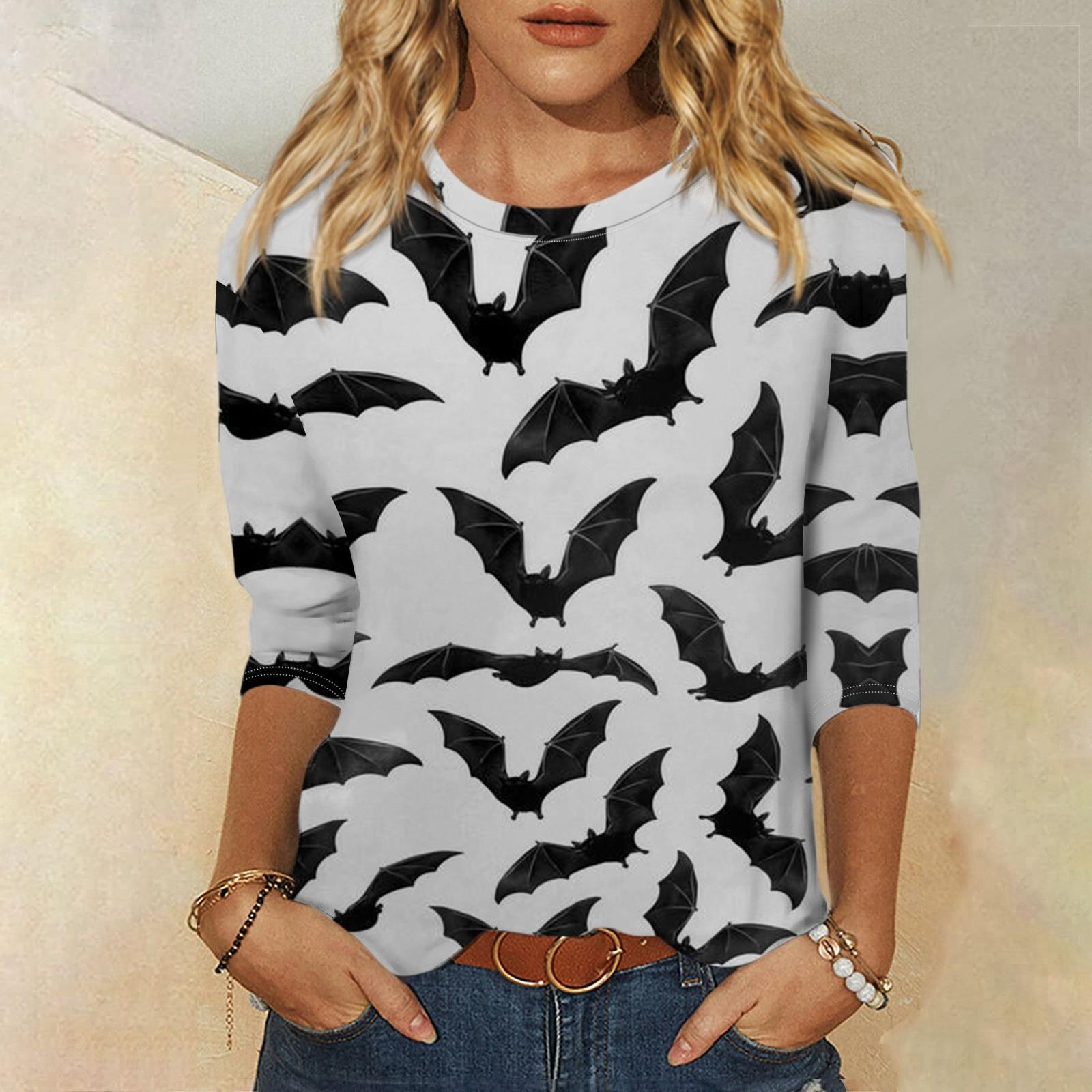 

Женская модная повседневная свободная футболка с круглым вырезом и рукавами 3/4 на Хэллоуин, женский топ S