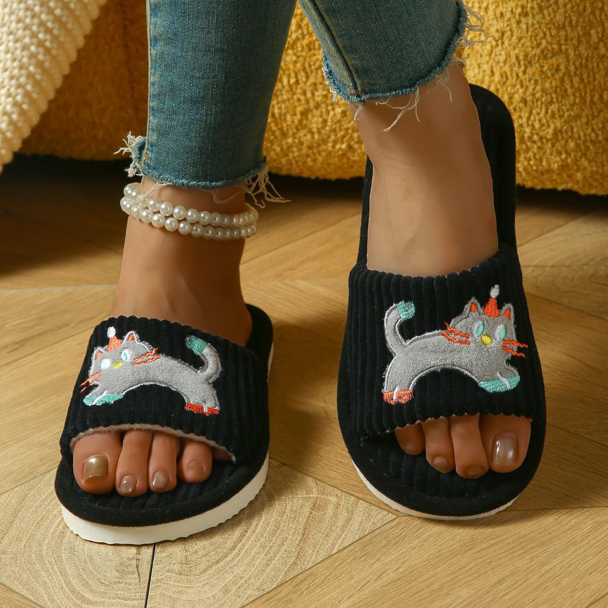 

Модные домашние тапочки для женщин Легкие с открытым носком Нескользящие Комнатные шлепанцы Женские Модные Полосатые Плюшевые Домашние Тапочки zapatos de mujer 42-43