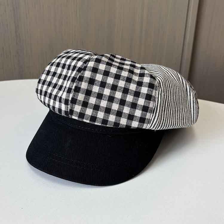 Plaid Color Matching Octagonal Hat Women'S Autumn Retro Versatile Cap Vacation Travel Newsboy Hat