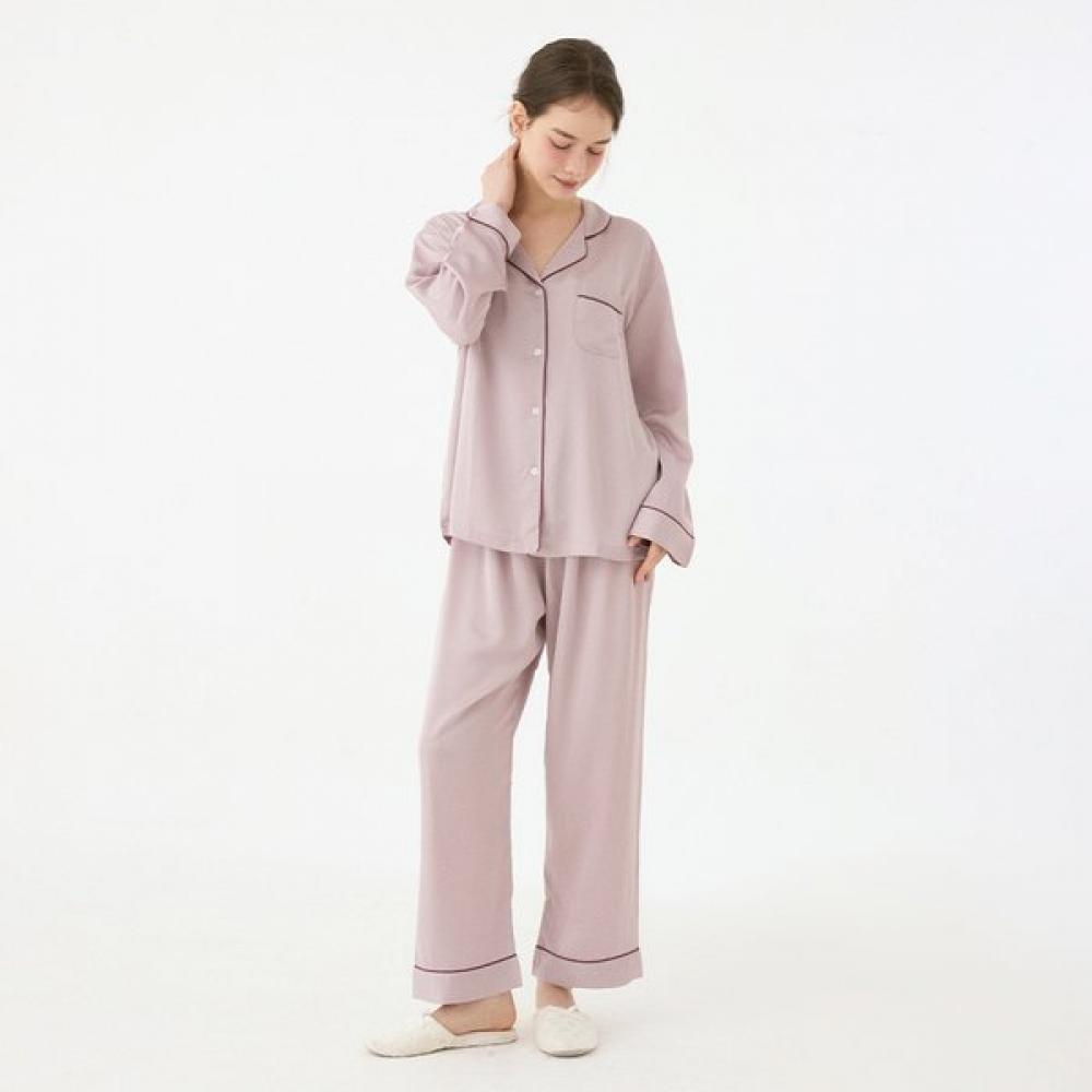 Lunaluz Women S Lavender Satin Long Sleeve Two Piece pajamaS