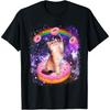 Space Cat Riding Donut Rainbow Galaxy Kitty Graphic T-Shirt Soft Round Neck Tee Women Clothing Fashion Summer Streetwear Y2K Top