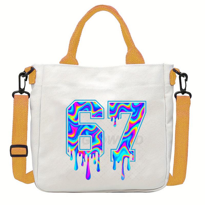 Steal a Brainrot 67 Unicorn Printed Student Crossbody Bag Casual Canvas Shoulder Bags
