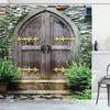 Medieval Shower Curtain,Rustic Wood Shield On Medieval Castle Gate Bath Curtain,Wooden Door Historical Vintage Home Bathroom Set