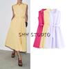 Summer New Product Women's Clothes Cotton Lapel with Belt Poplin Shirt Sleeveless Dress 4043072