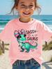 T-shirt Graphique Dinosaure Kawaii Dessin Animé Fille T-shirt Mignon Rose Noeud Imprimé Coeurs Manches Courtes Enfant Vêtement Enfant Y2k