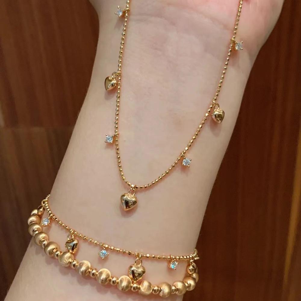 Vintage Brushed Luxury Pull Chain Bracelet High Carbon Diamond Heart Tassel Necklace Jewelry Set for Women