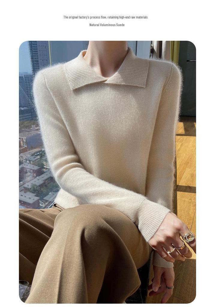 2024 Women's Solid Color Wool Knit Sweater - Autumn/Winter, Round Neck, Soft, Simple, Stylish Lapel Knitwear