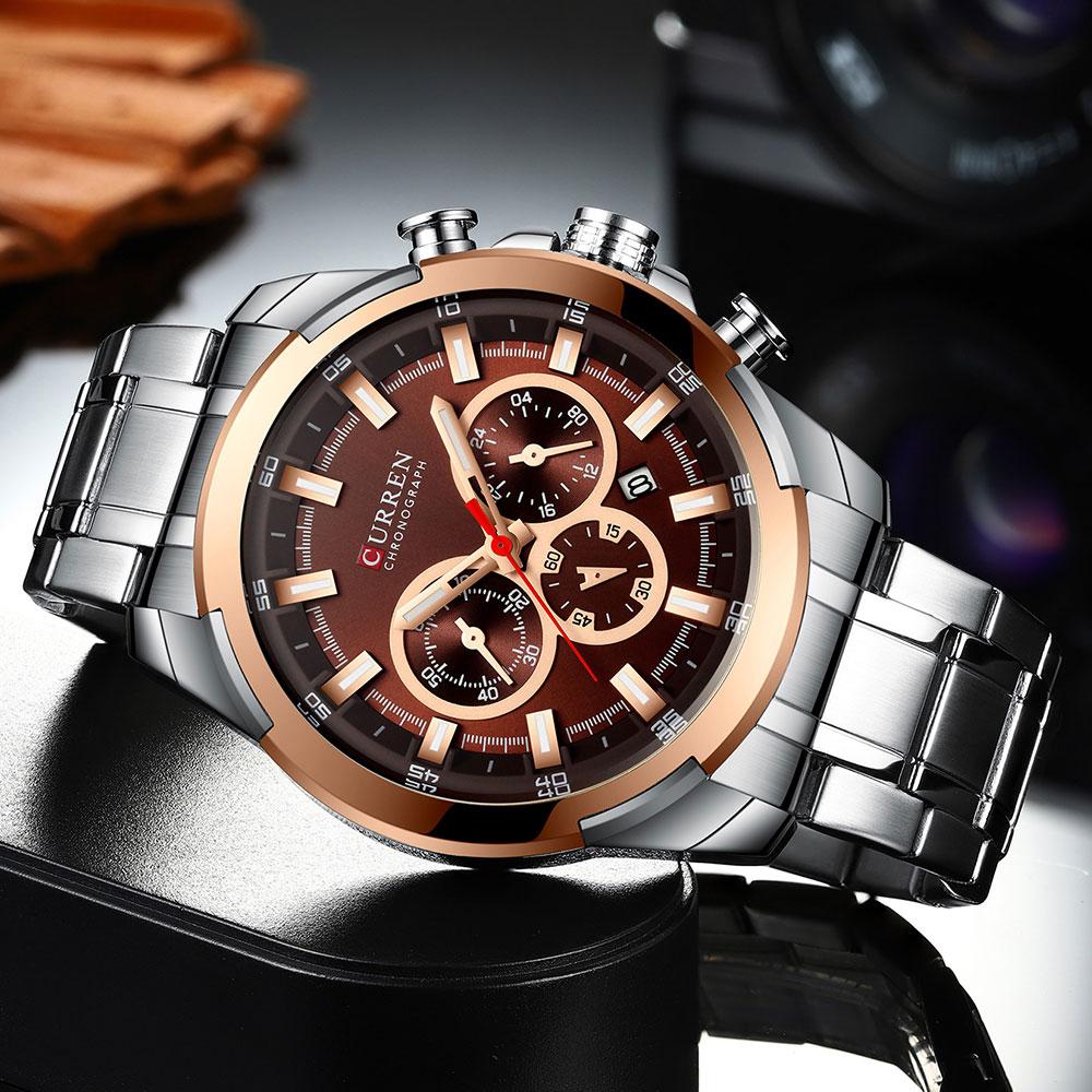 CURREN Sports Chronograph Watch for Man Quartz Movement Large Dial with Auto Date Casual Stainless Steel Band Wristwatch 8361