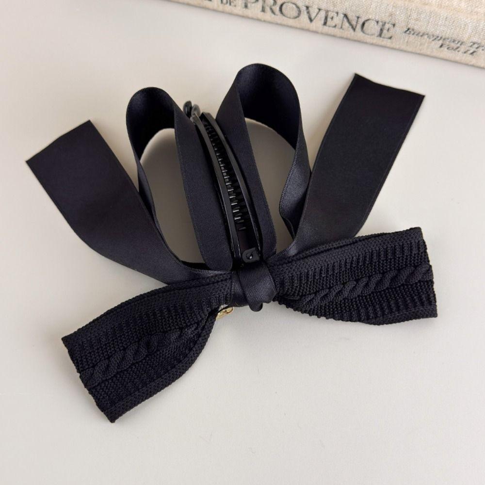 Large Size Knitted Bow Banana Clip Non-Slip Hairpin Cute Vertical Clip Girl