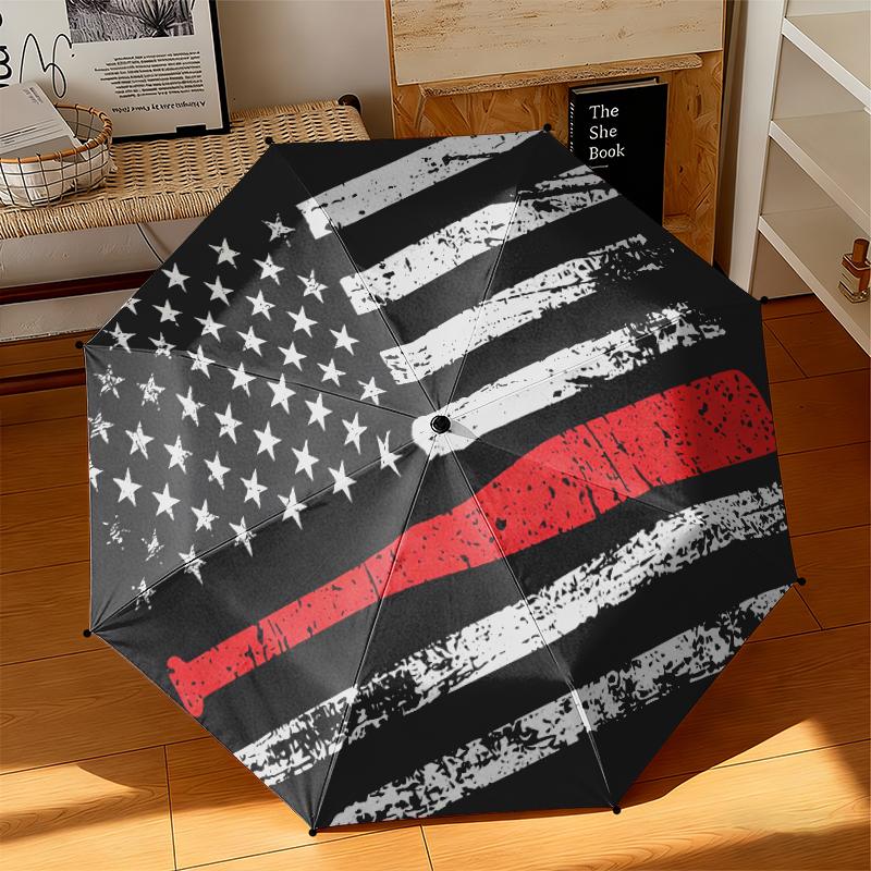 1pc American flag, baseball, and guitar Umbrella Portable Folding Umbrella Iron Frame Hole Bone Structure Outdoor Home Umbrella