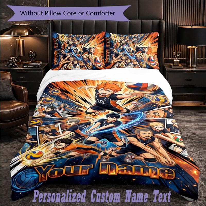 Personalized 3Pcs Bedding SetHaikyuu Custom Text Duvet Cover Pillowcase Set Bedroom Gift