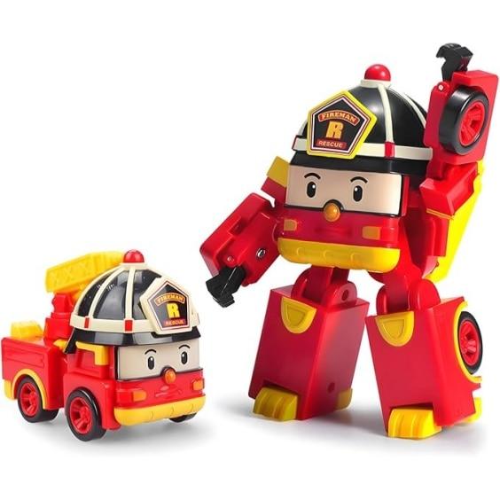 2-Pack Transformable Robot Car Toys Set Roy+Poli Blue/Red Plastic Material Deformable Vehicles