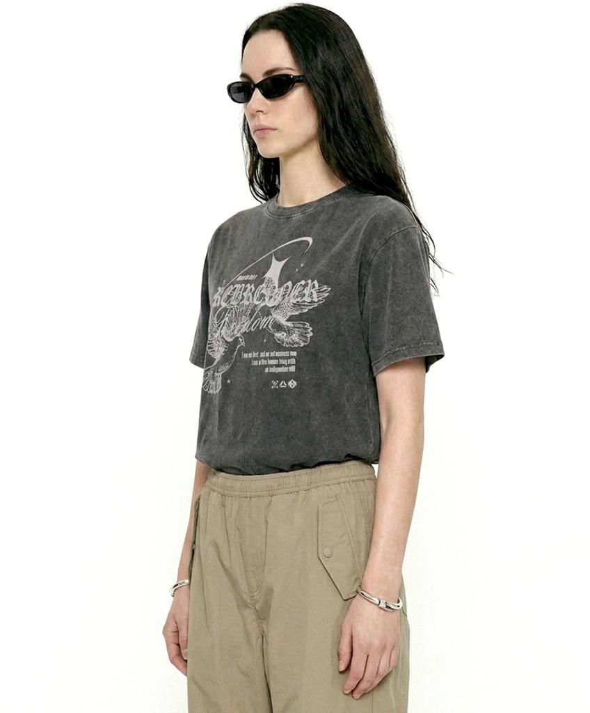 REBRENNER Dtf Bird Freedom Pigment Short Sleeve T-Shirt Charcoal