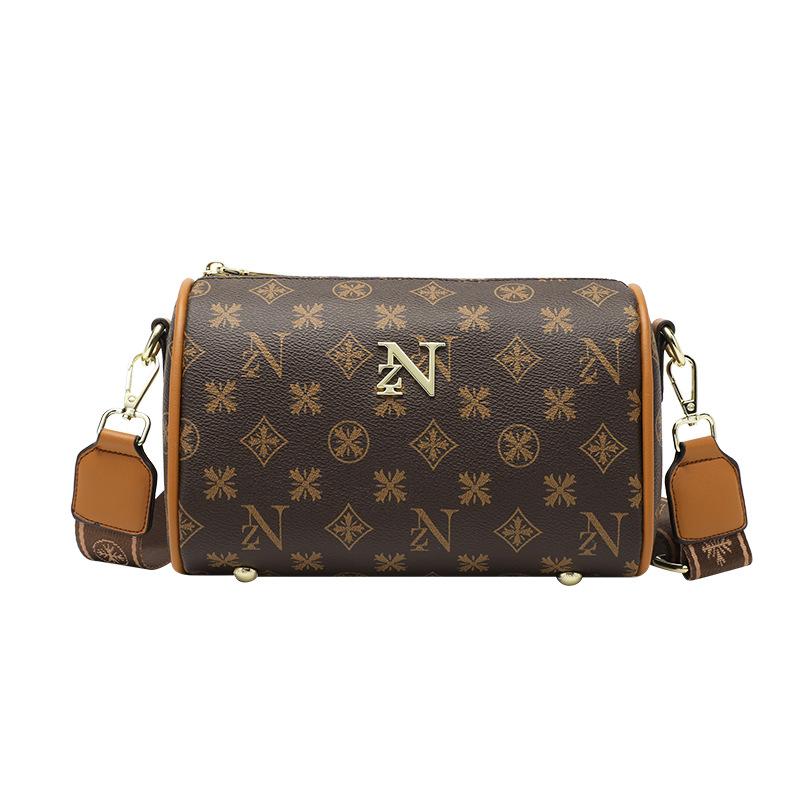 New Printed Boston Bag Summer Cylinder Bag Large Capacity Mother Bag One Shoulder Crossbody Mobile Phone Small Bag