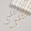 Women's Stainless Steel Double Layer Y-Shaped Gold Tassel Necklace