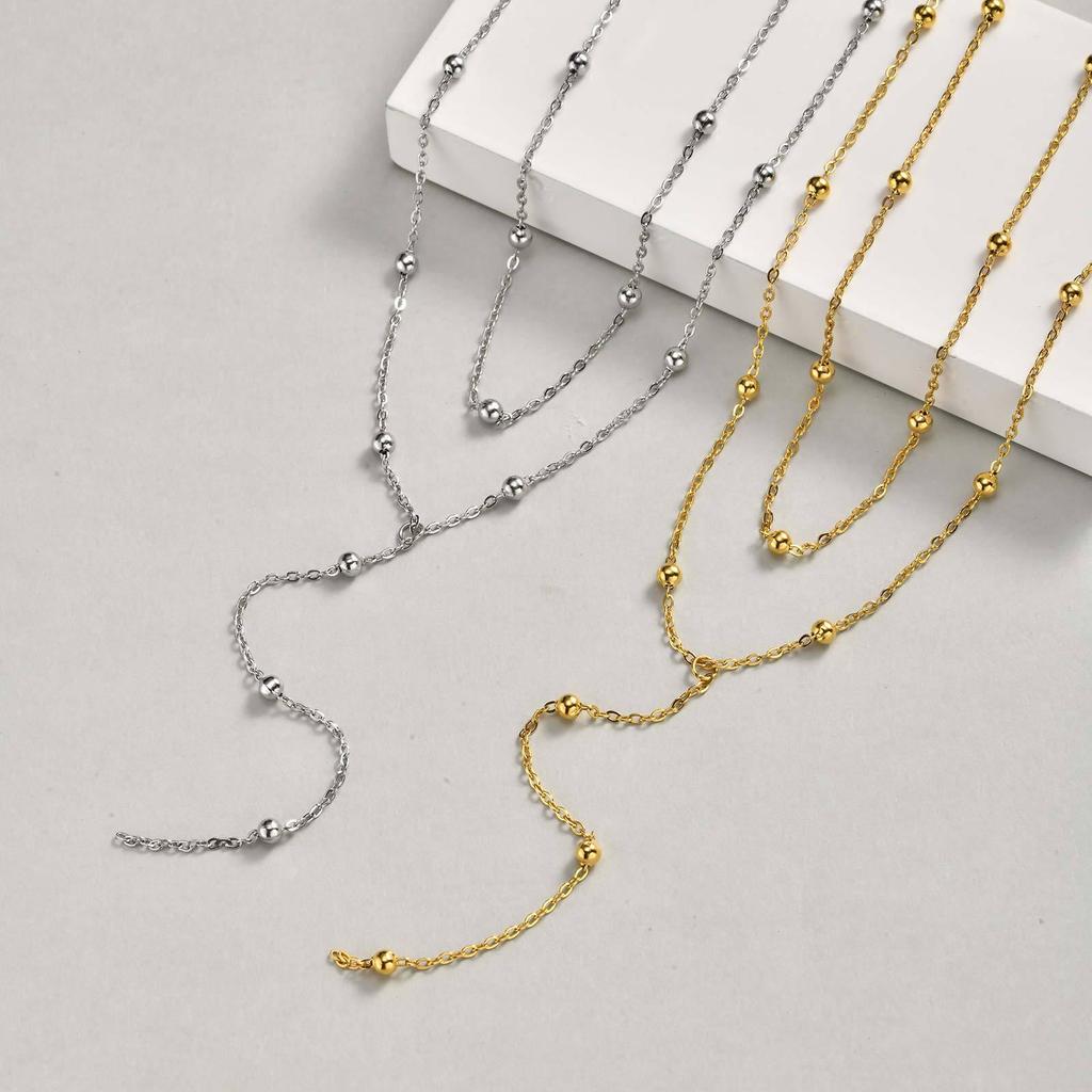 Women's Stainless Steel Double Layer Y-Shaped Gold Tassel Necklace