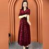 Women's Plus Size Printed Velvet Dress Autumn Loose V-neck A-line Long Casual Dress