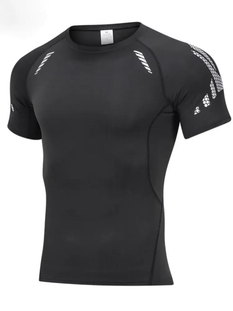 

Высокоэластичная быстросохнущая одежда Мужская одежда для бега на открытом воздухе Фитнес Бег Футболки с коротким рукавом S чёрный