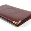 CARTIER Must de Line logo Card Holder Pass Case Card Case Leather wine-red