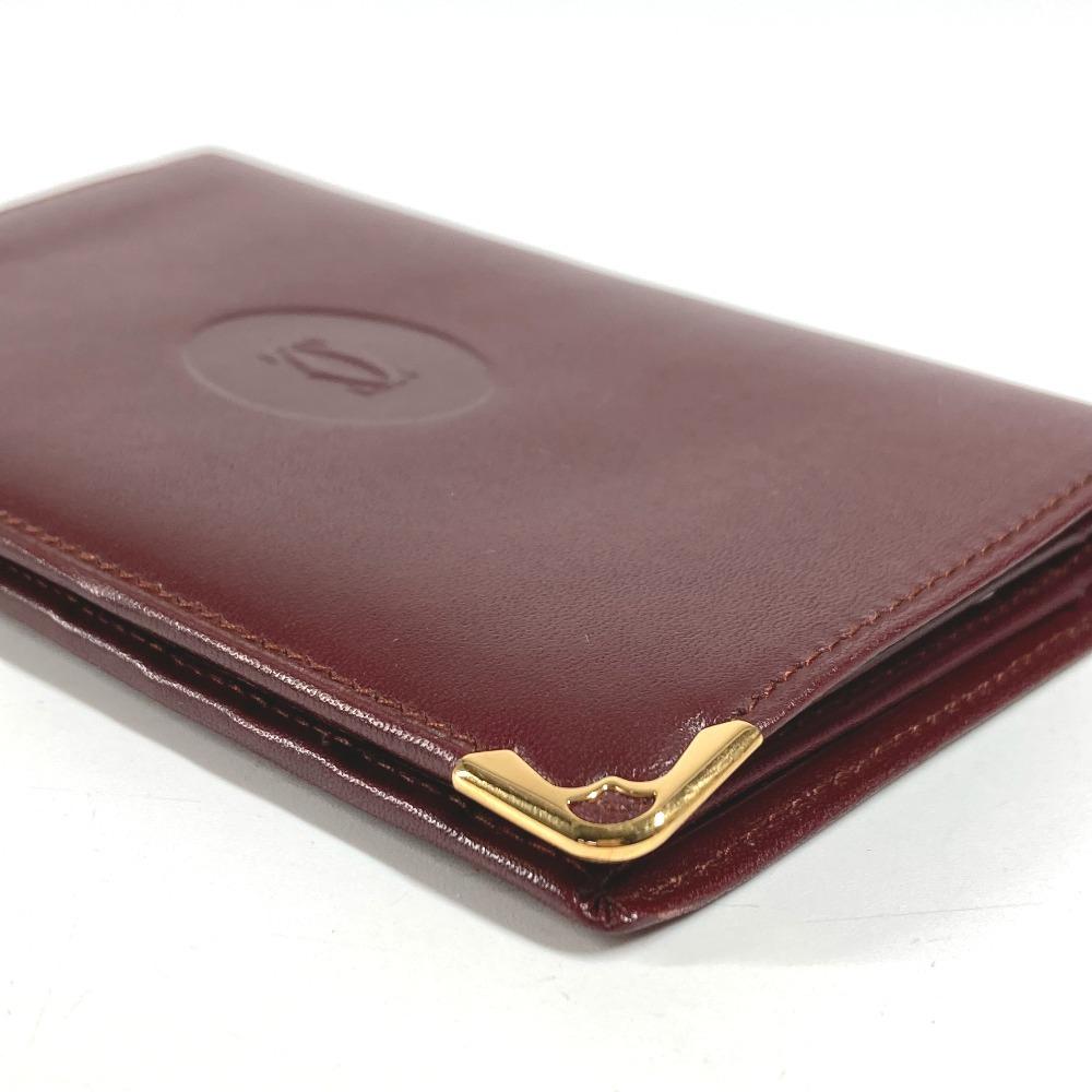 CARTIER Must de Line logo Card Holder Pass Case Card Case Leather wine-red