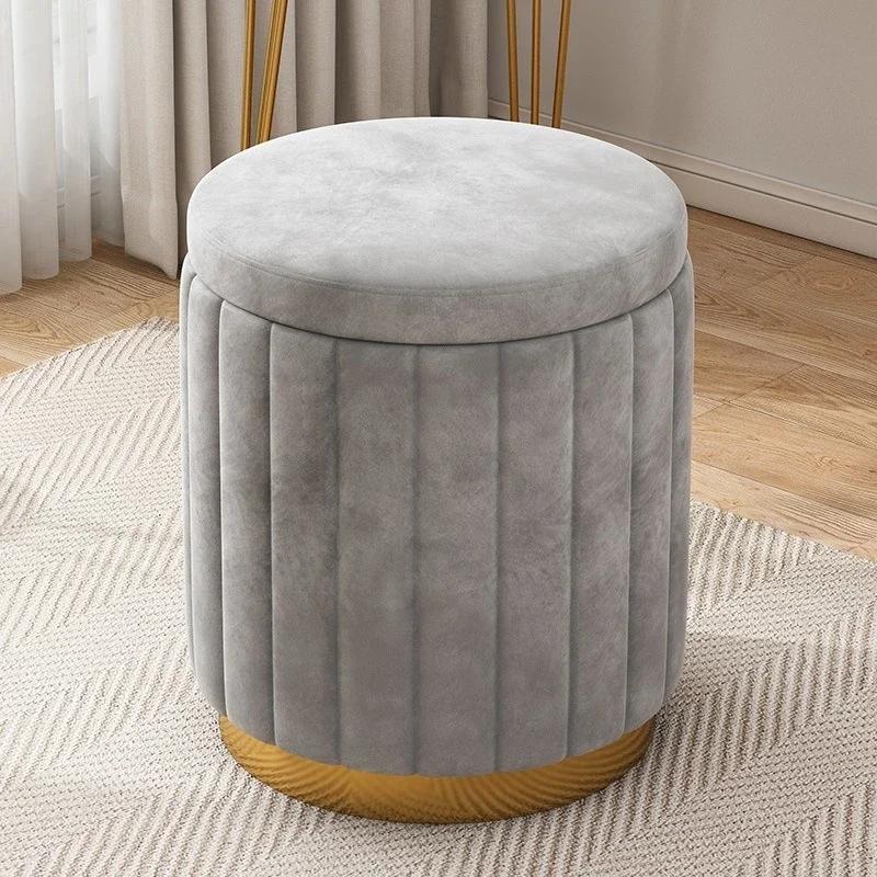 Luxury Vanity Makeup Stool Round Dressing Chair with Storage Upholstered Bench for Bedroom Modern Side Stool Furniture
