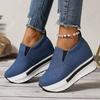 Fashion Women's Height Increasing Wedges Shoes Lightweight Slip On Platform Sneakers Women Thick Sole Denim Walking Rocker Shoes Woman