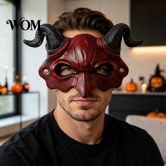Lightweight Costume Face Mask Demon Horn Mask, Halloween Devil Head Cosplay Prop, Masquerade Vintage Style Party Horror Accessory, Carnival