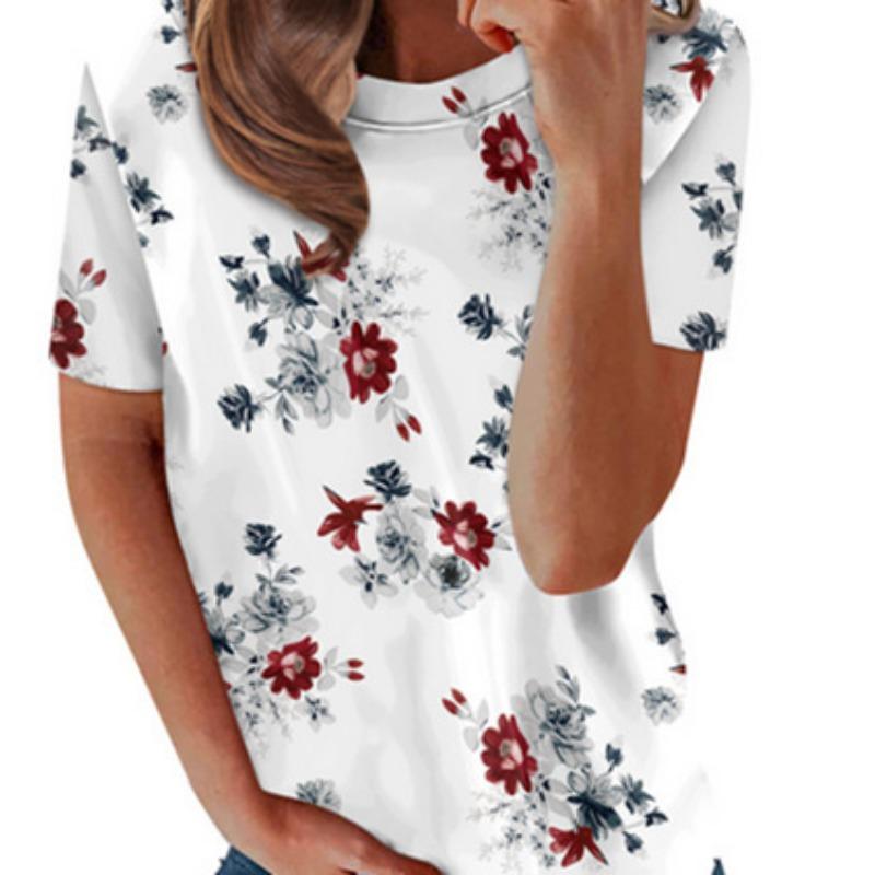 

Летний топ с круглым вырезом и 3D-цветочным принтом, модные повседневные женские футболки с короткими рукавами XS