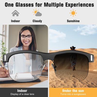 Smart Glasses Bluetooth-compatible Sunglasses Ergonomic Design Rechargeable Photochromic Lens UV-Proof Glasses with Speaker