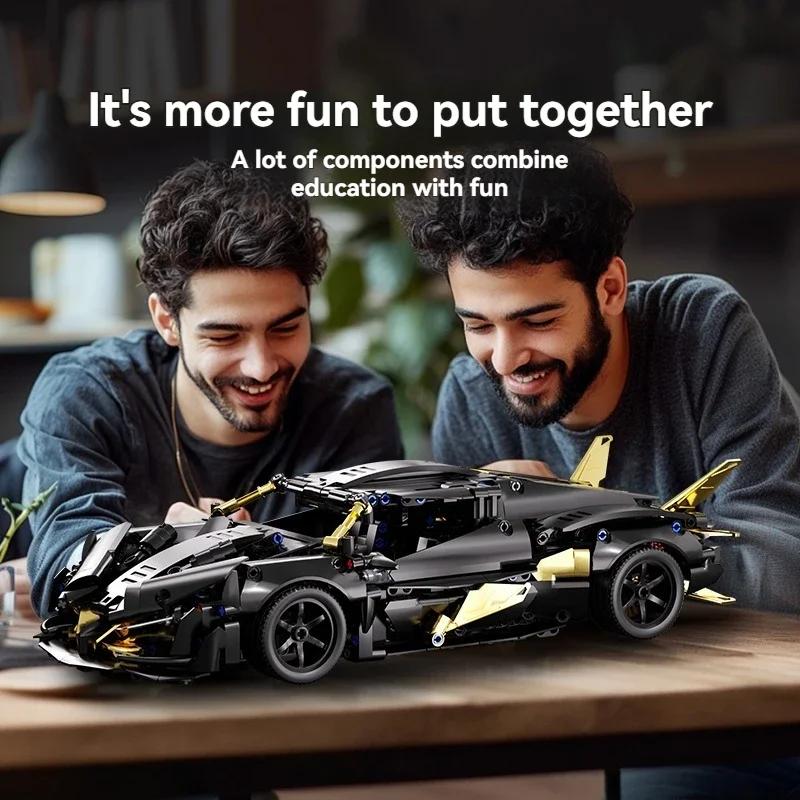 Technical Black Racing Car Building Blocks DIY Supercar Model Creative Puzzle Toy Gift for Birthday Halloween Christmas
