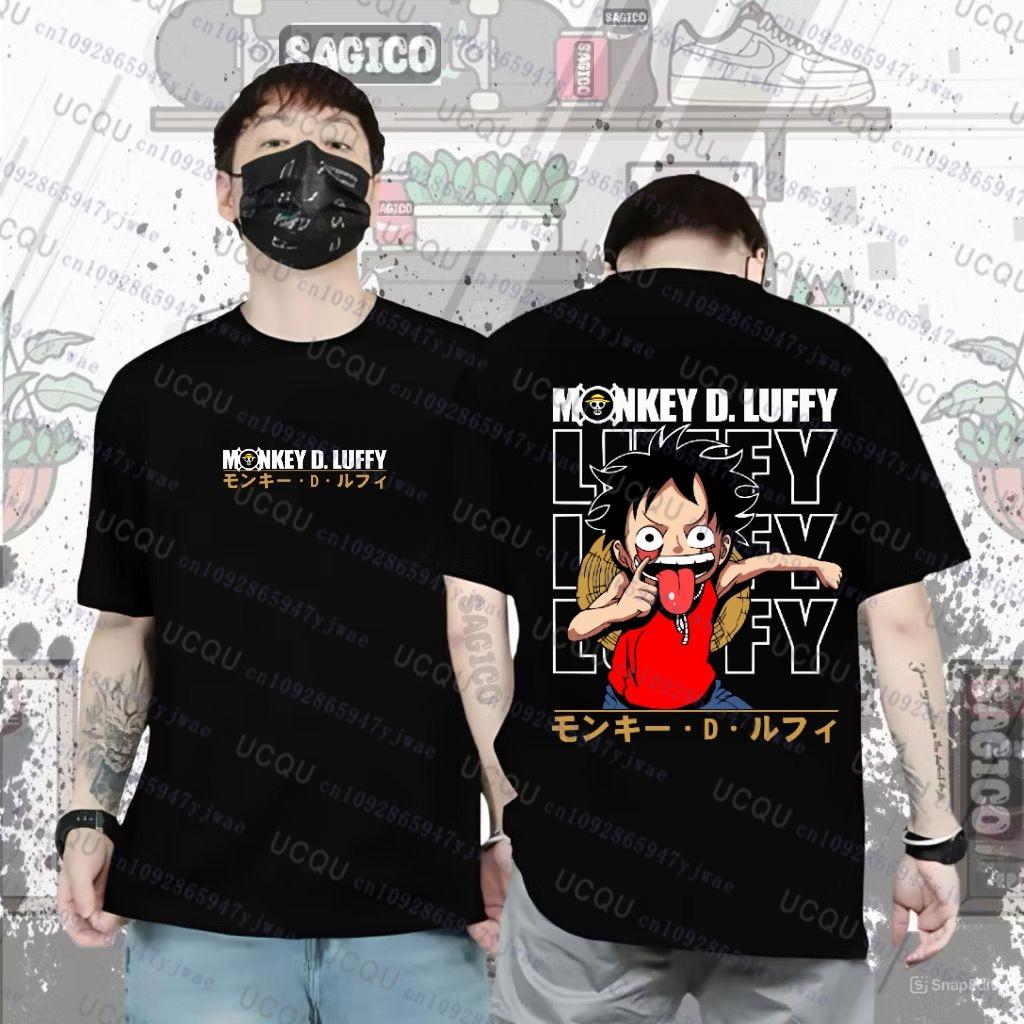 ONE PIECE Joint Short-sleeved T-shirt Luffy Gear5 Night Pure Cotton Men's and Women's Oversize Fashion Bandai Cosplay Tshirt
