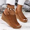 Summer new large size wedge heel sandals women's hollow Velcro sandals