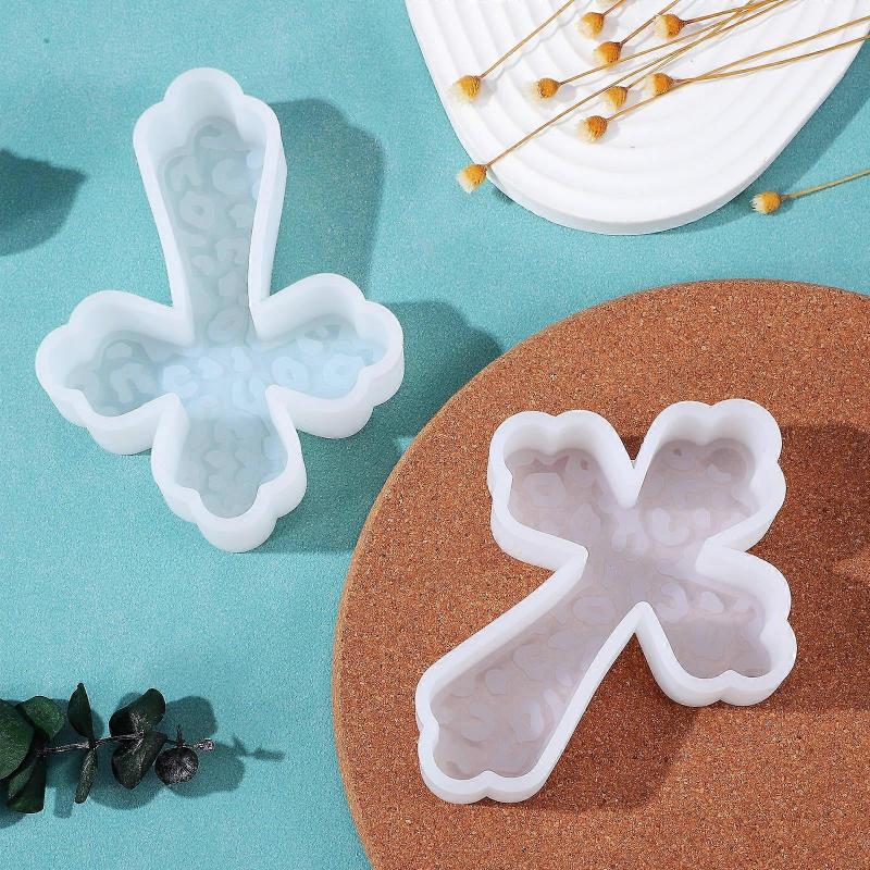 2Pcs Cross Shaped Silicone Mold for Craft Use Plaster Ornament Casting