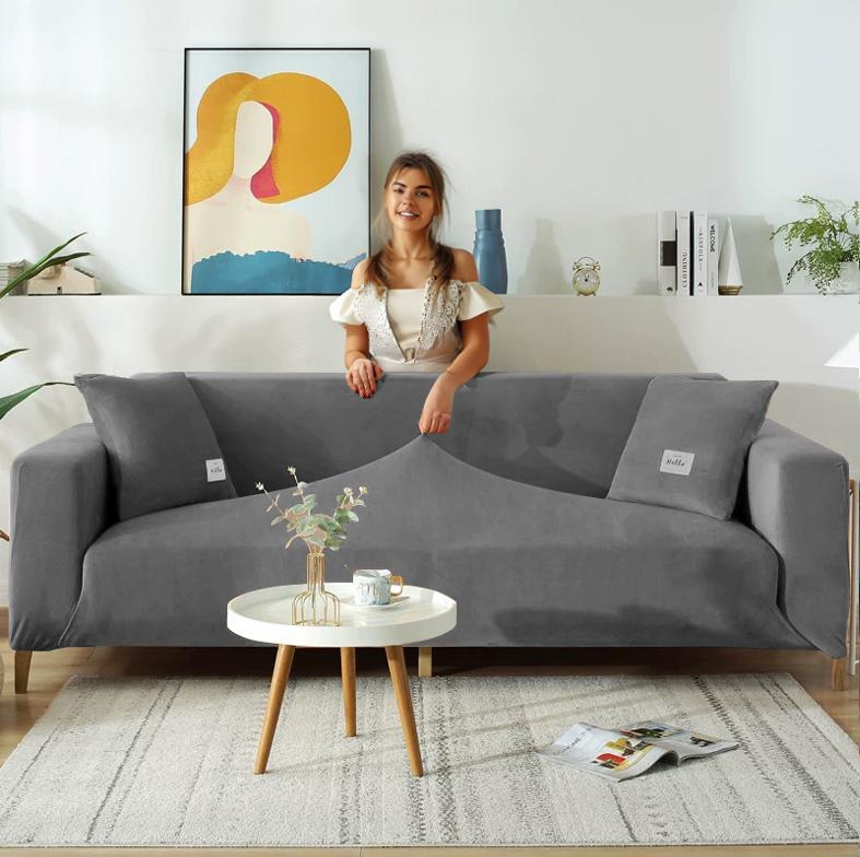 2-Seater Sofa Cover, Grey Velvet