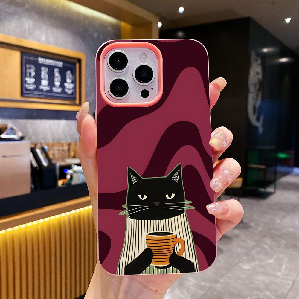 

Cute Coffee Cat Jelly Double layer Pink Mobile Phone Case for iPhone 17 16 15 14 13 12 11 Air Pro Max Plus Protective iPhone 13 Pro