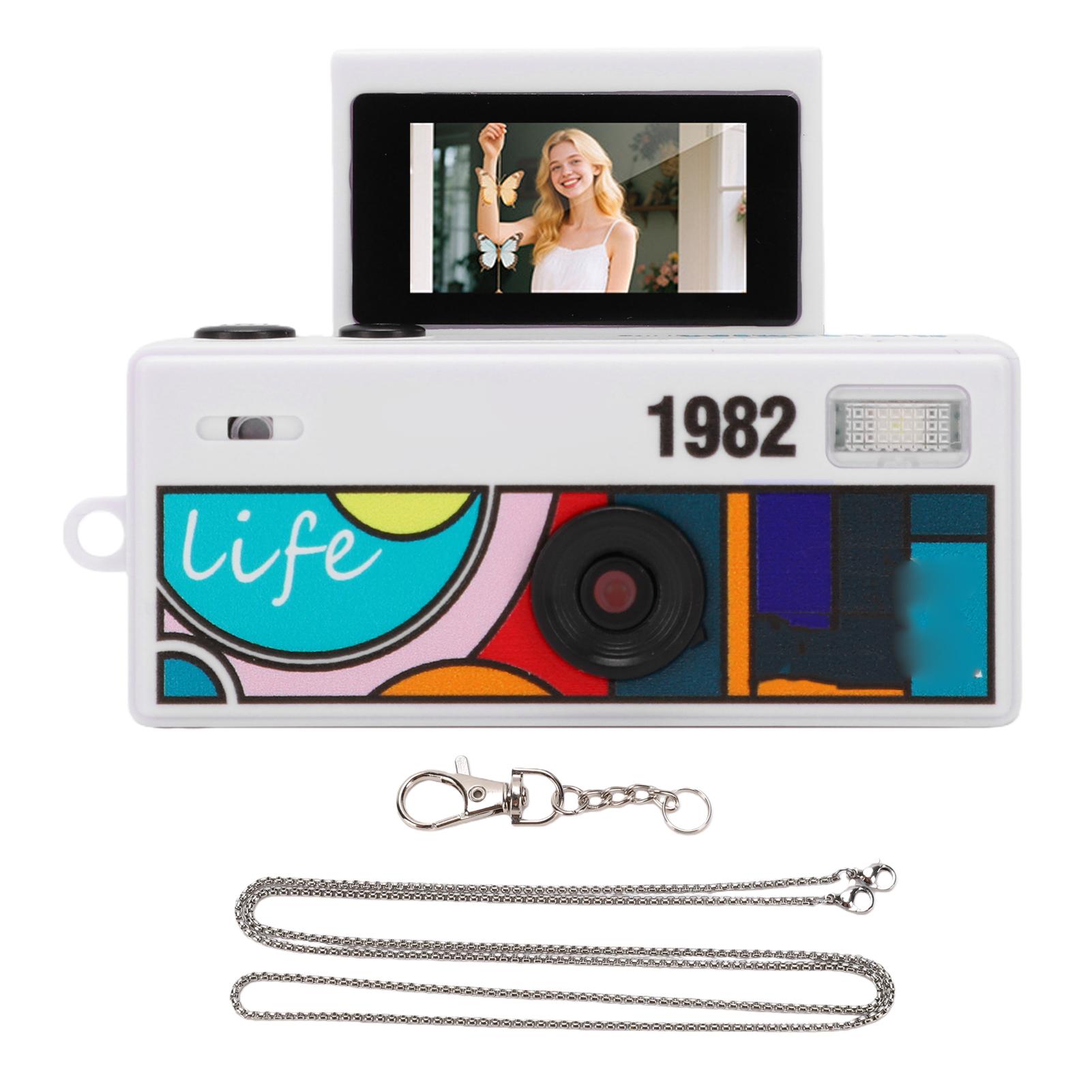 Tomtop Jms White 0.96 Inch Flip Screen Keychain Camera Auto Focus 1080P Thumb Sized Camera Keychain 130 Degree Wide Angle Built In Flash